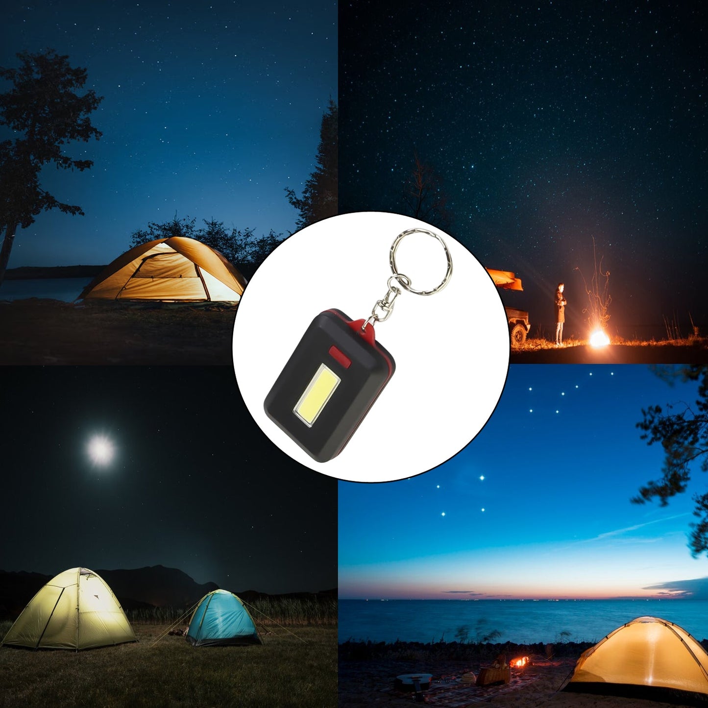 LED Keychain COB Light with Hook & Loop Sticker 3 Light Modes (1 Pc)
