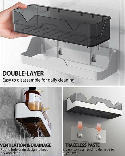 Adhesive Storage Rack, Wall Mounted Plastic Shelf Organizer for Bathroom (pack of 1)